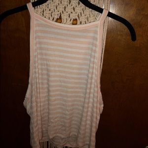 Aerie pink and white stripped halter crop top